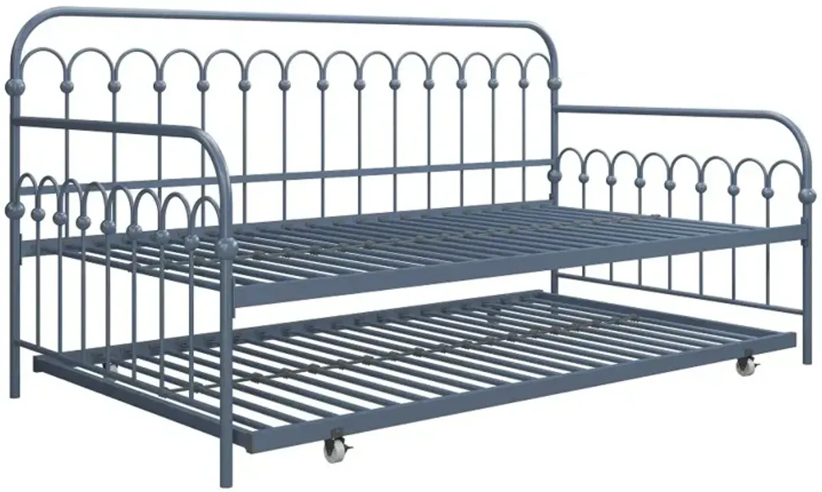 Bright Pop Stone Blue Metal Twin Daybed with Trundle
