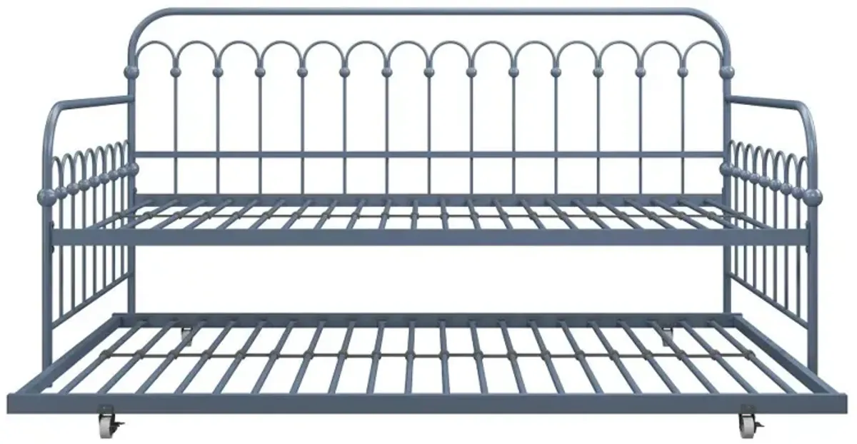 Bright Pop Stone Blue Metal Twin Daybed with Trundle