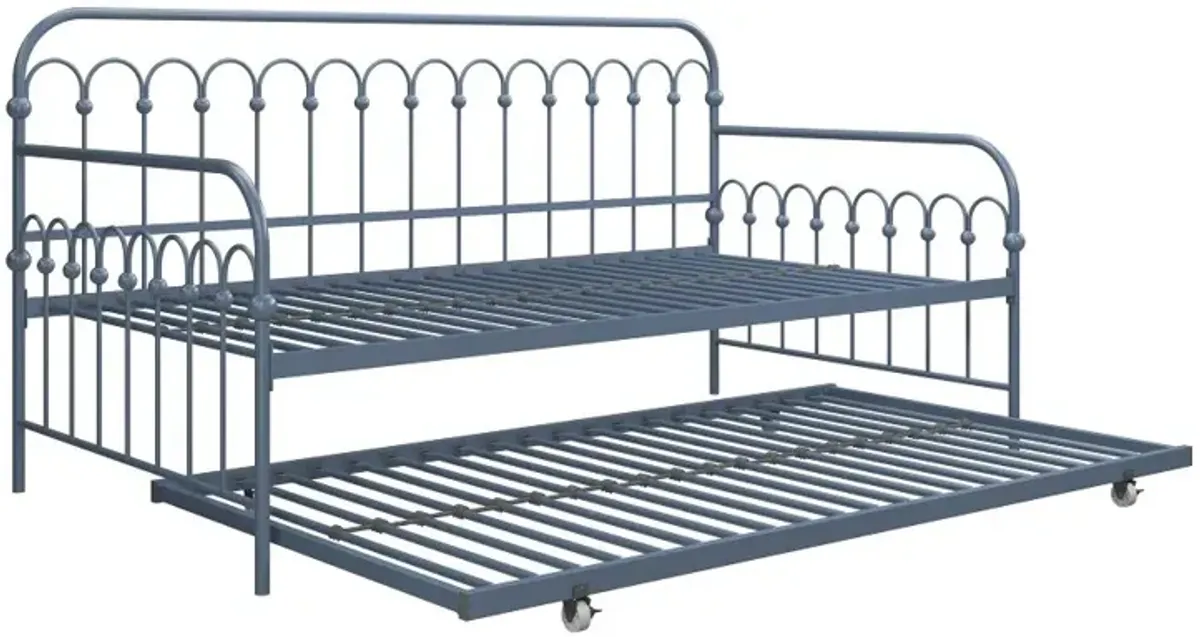 Bright Pop Stone Blue Metal Twin Daybed with Trundle