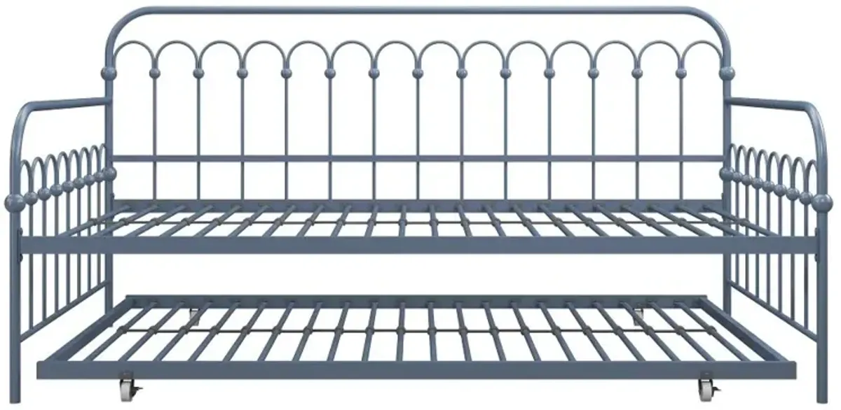 Bright Pop Stone Blue Metal Twin Daybed with Trundle