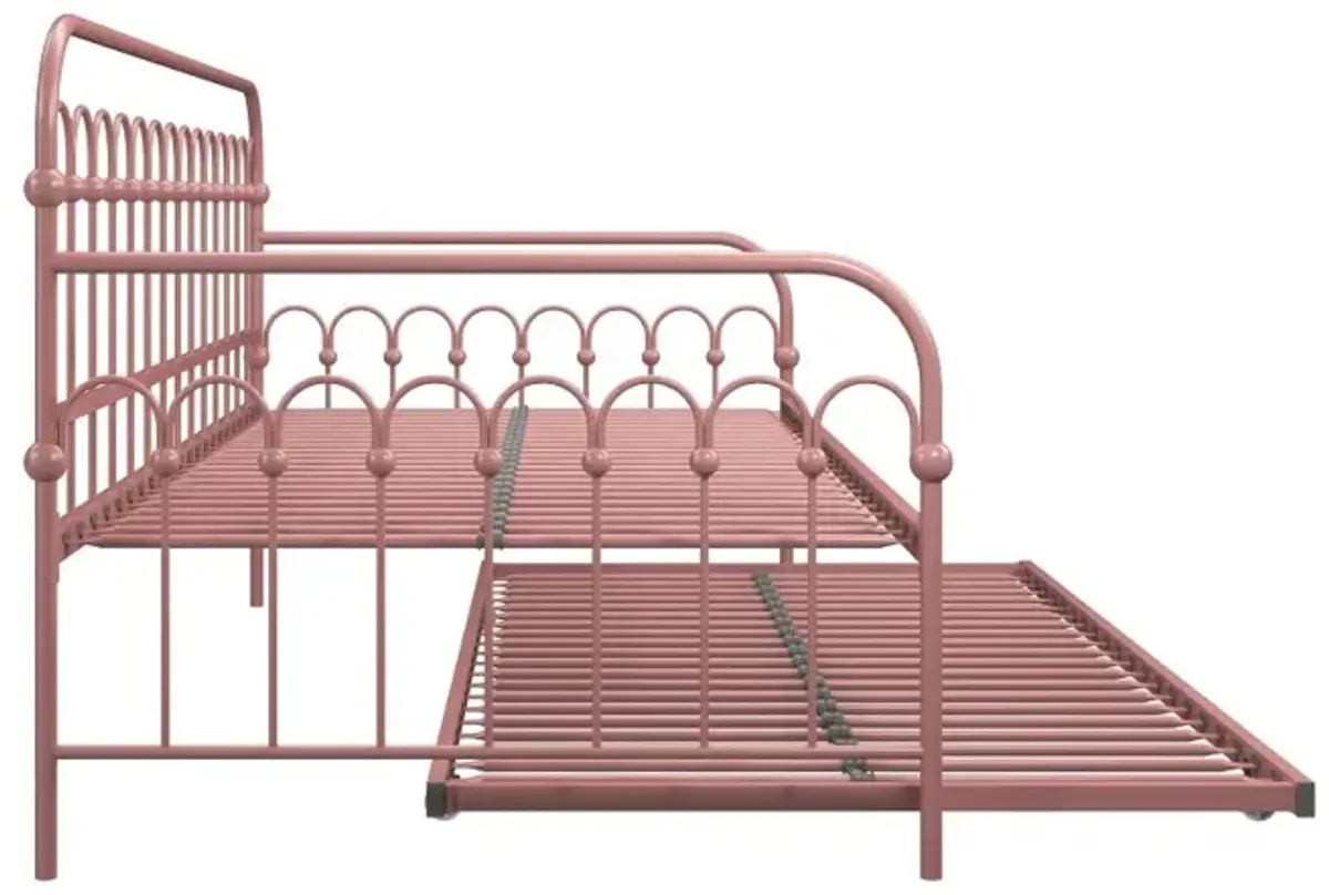 Bright Pop Dusty Rose Metal Twin Daybed with Trundle