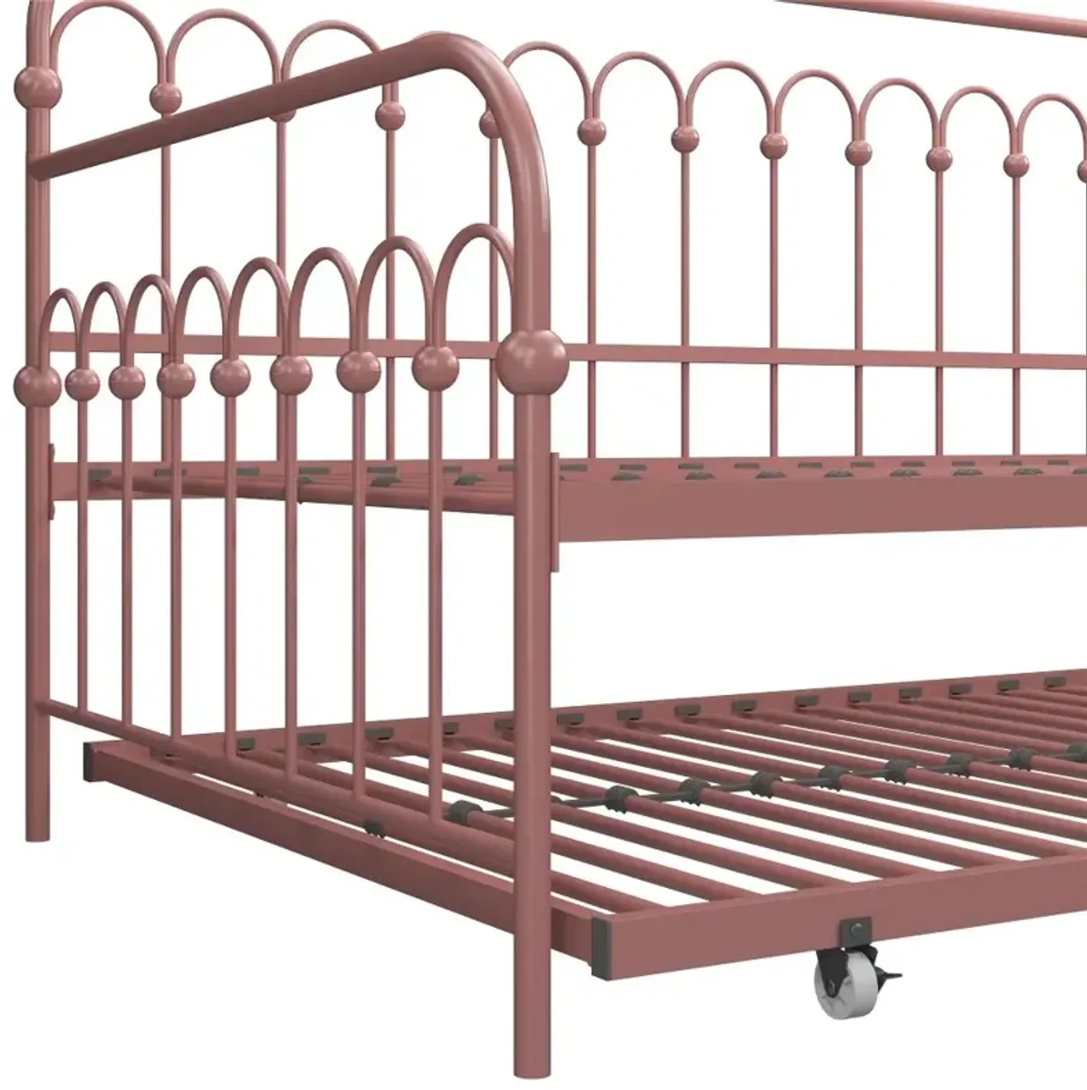 Bright Pop Dusty Rose Metal Twin Daybed with Trundle