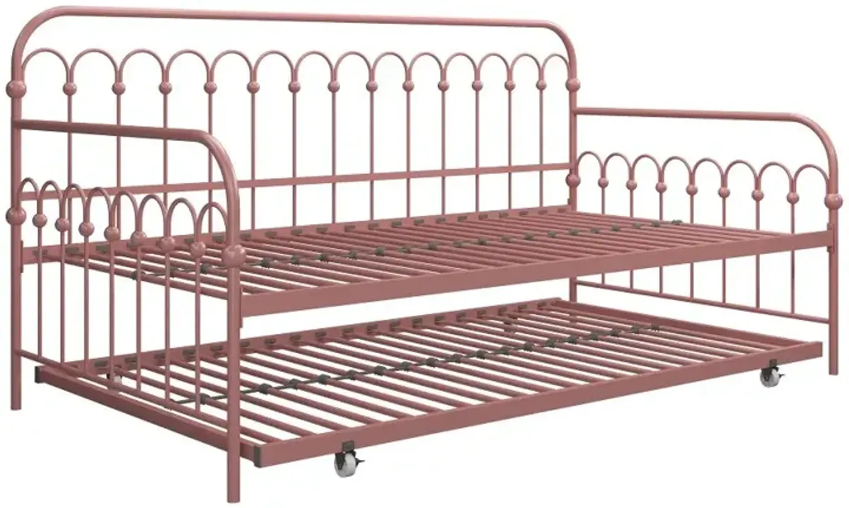 Bright Pop Dusty Rose Metal Twin Daybed with Trundle