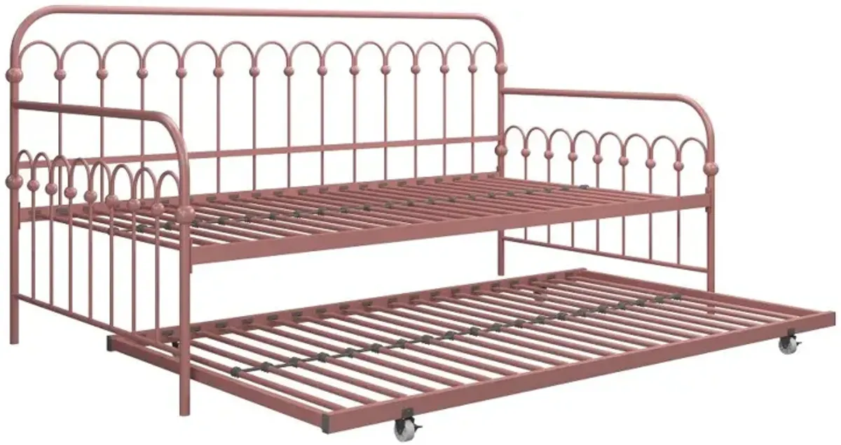 Bright Pop Dusty Rose Metal Twin Daybed with Trundle