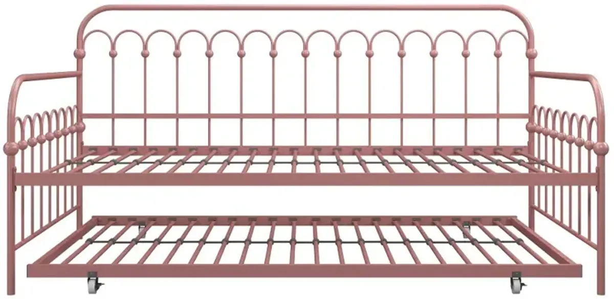 Bright Pop Dusty Rose Metal Twin Daybed with Trundle