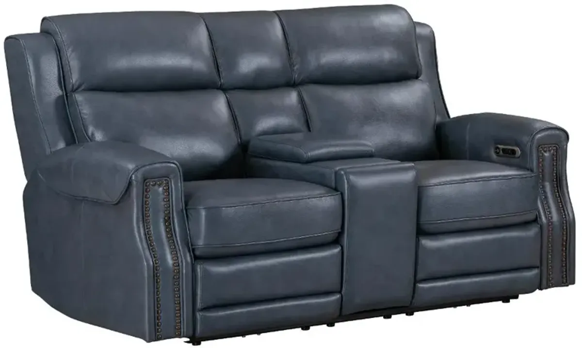 Hensley Marina Blue Power Reclining Loveseat with Console