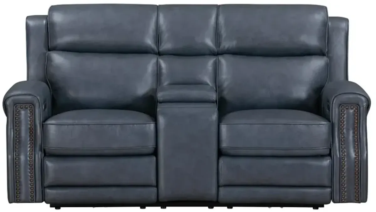 Hensley Marina Blue Power Reclining Loveseat with Console