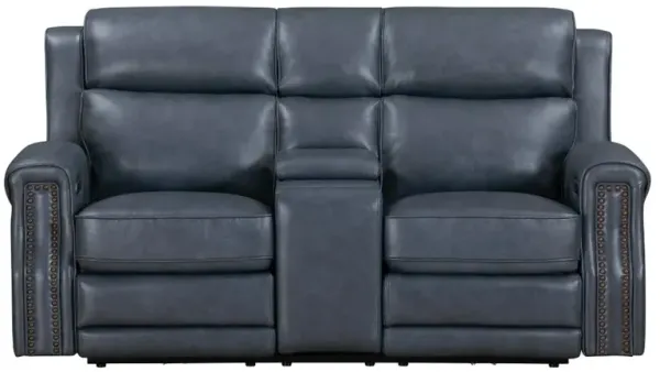 Hensley Marina Blue Power Reclining Loveseat with Console