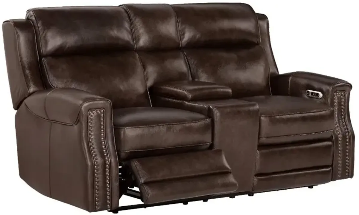 Hensley Espresso Power Reclining Loveseat with Console