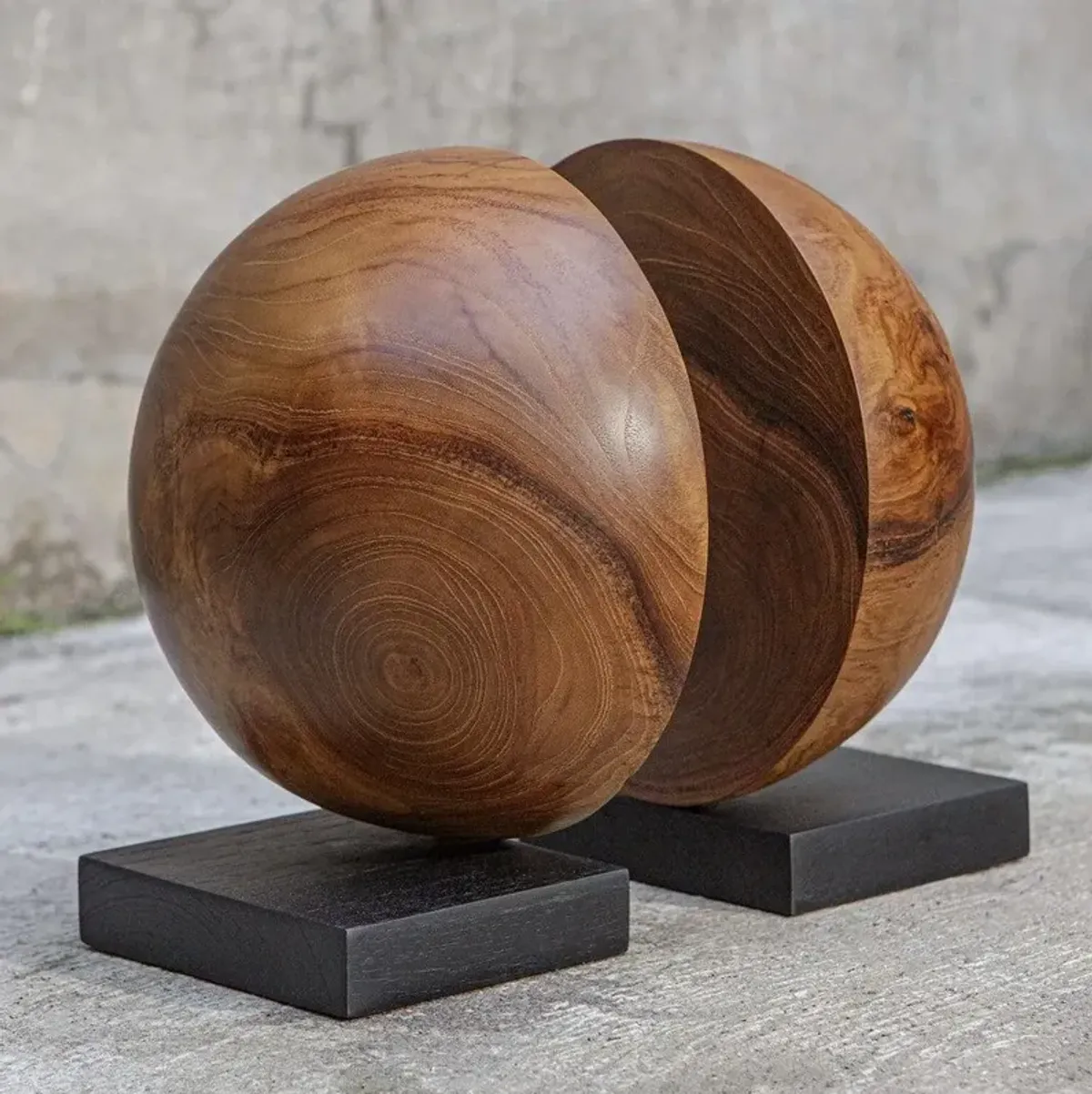 Teak and Noir Wood Bookends Set of 2