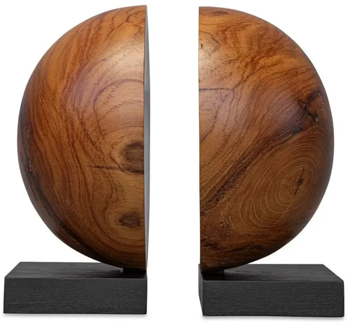 Teak and Noir Wood Bookends Set of 2