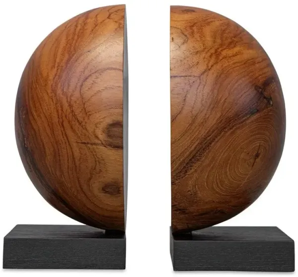Teak and Noir Wood Bookends Set of 2