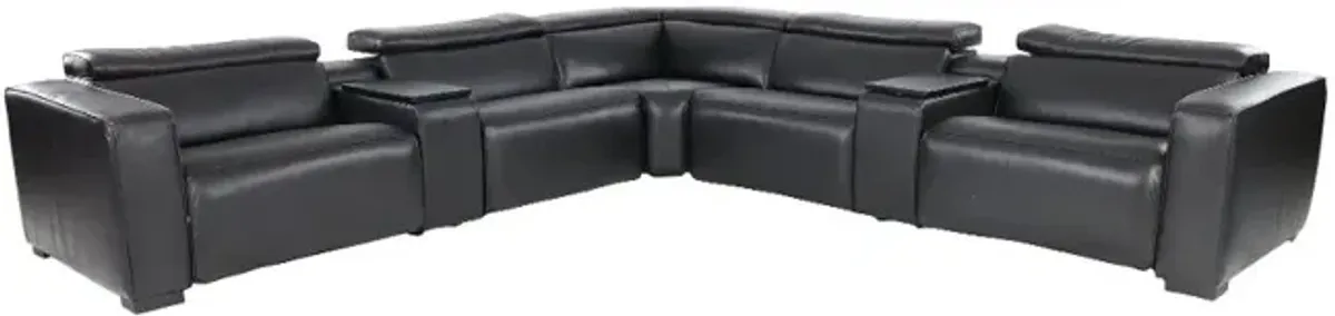 Softee Blackberry Leather 7-Piece Power Reclining Sectional with 3D Sound System