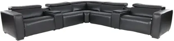 Softee Blackberry Leather 7-Piece Power Reclining Sectional with 3D Sound System