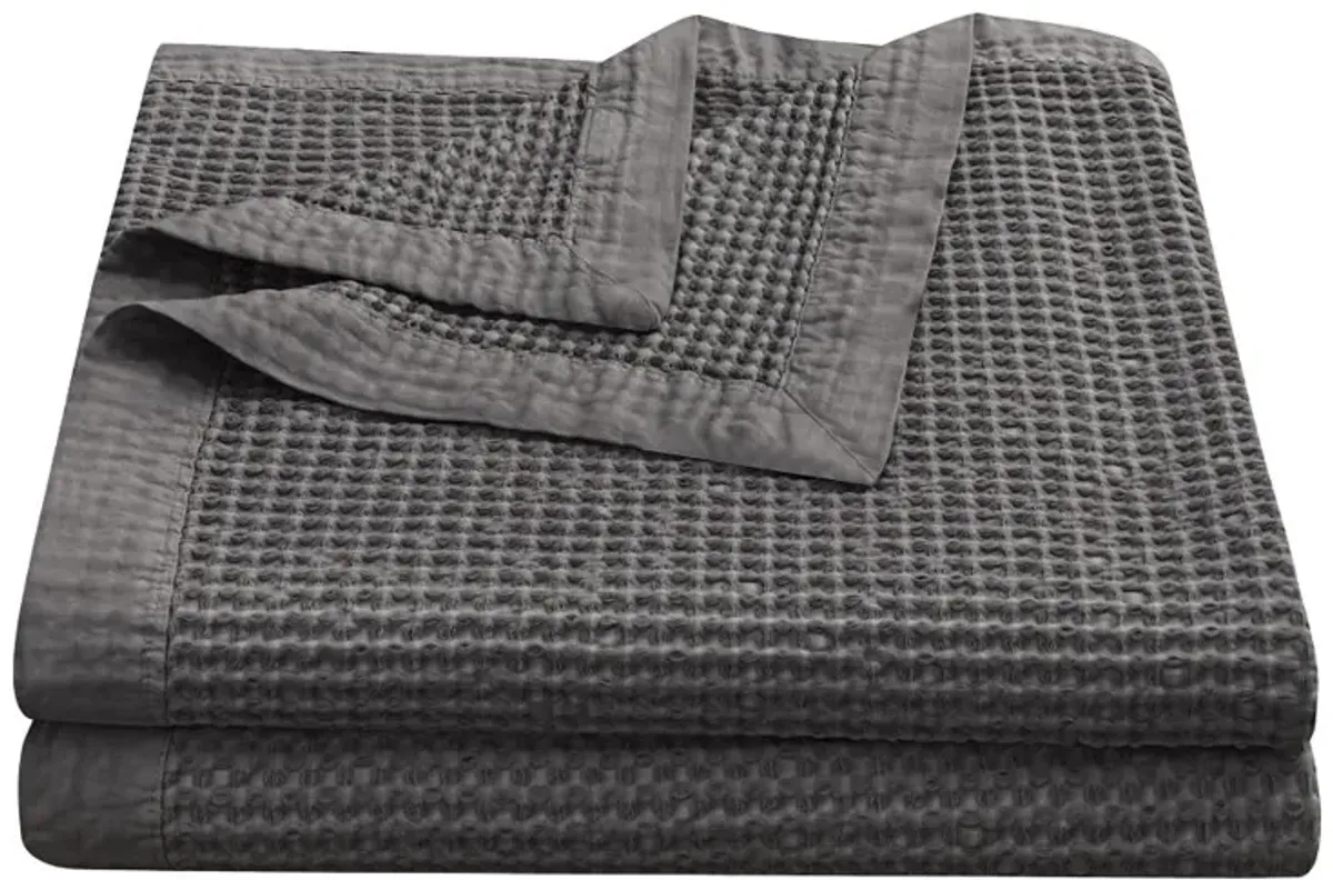 Waffle Gray King 3 Piece Coverlet Set