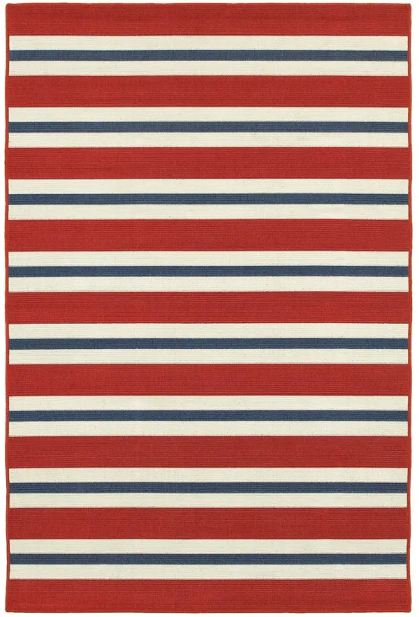 Meridian 5 x 8 Red and Blue Striped Outdoor Patio Rug