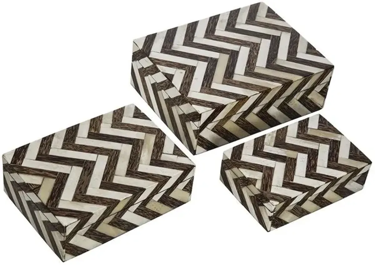 Chevron Small Brown and White Inlay Box