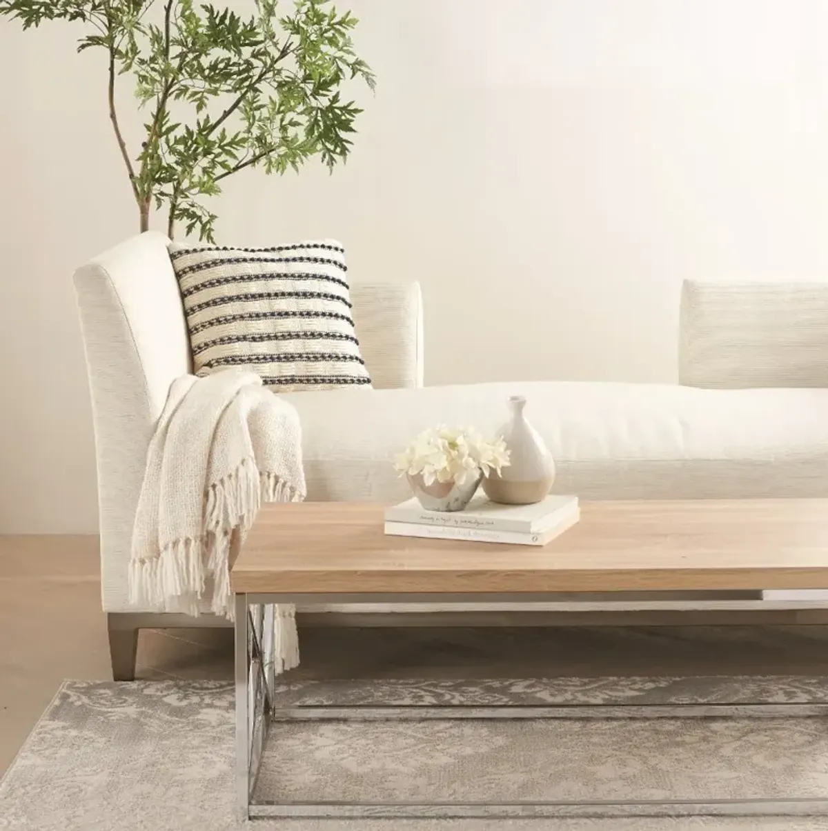 18" Square Ivory and Navy Throw Pillow