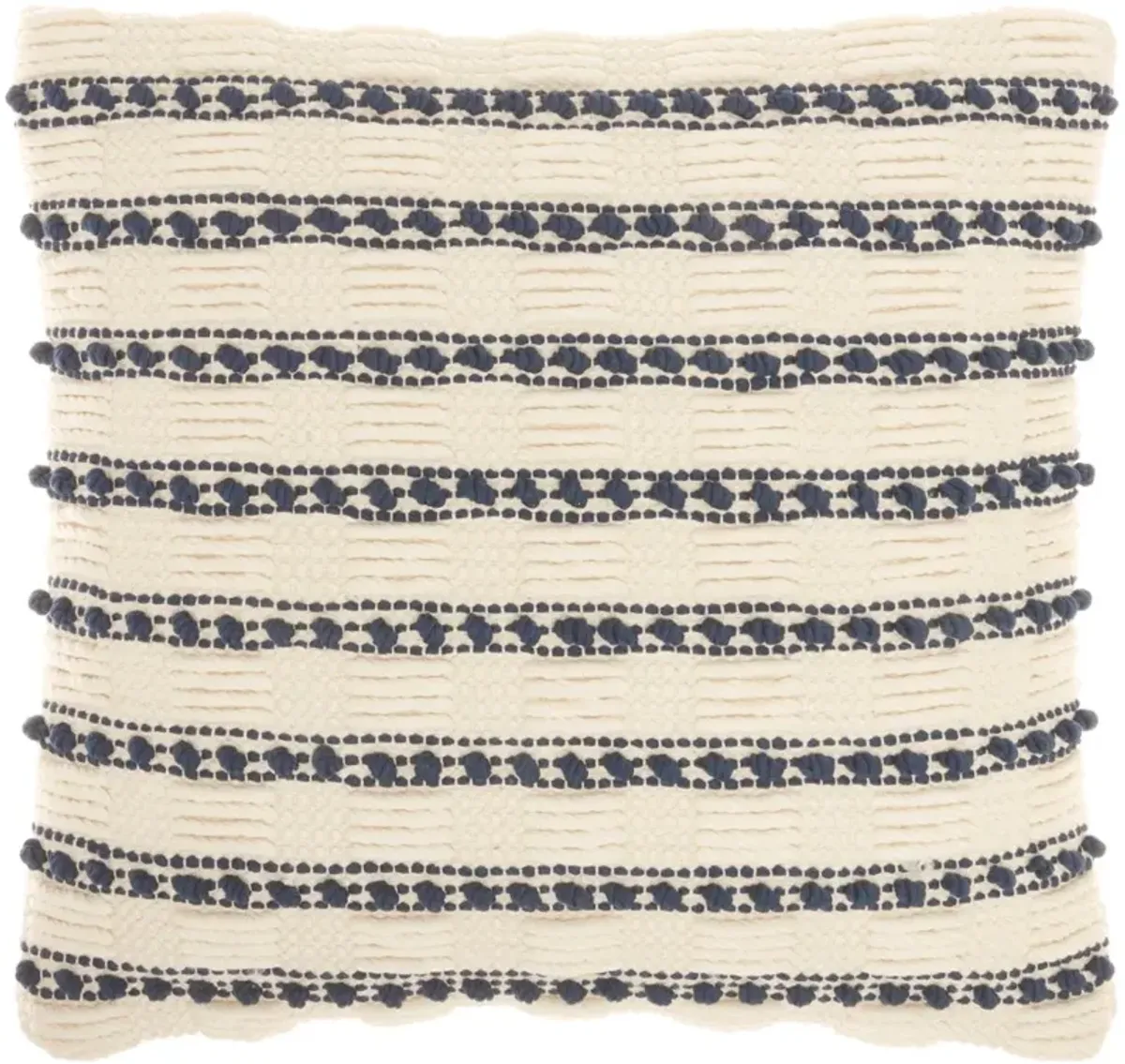 18" Square Ivory and Navy Throw Pillow