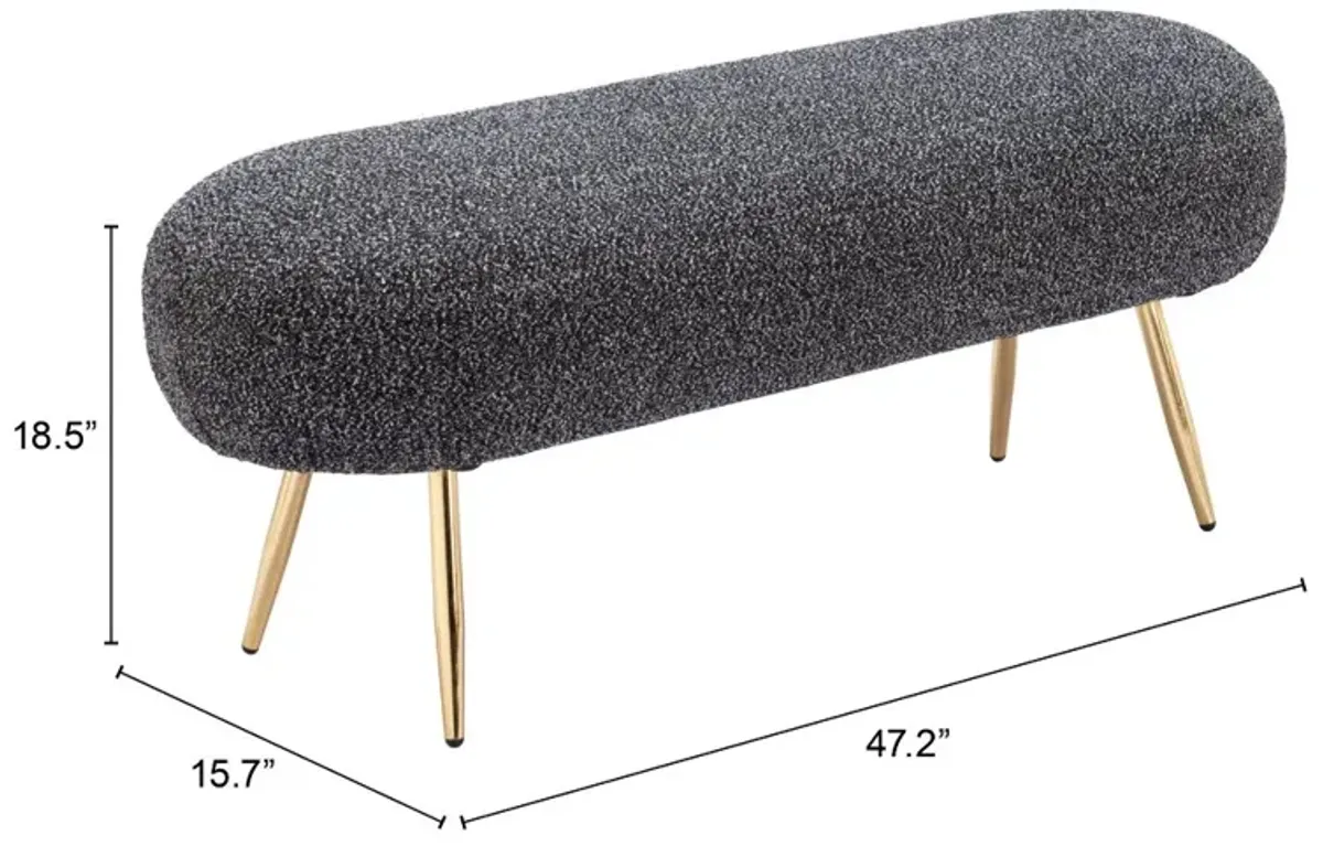 Crescent Glitter Black Upholstered Bench