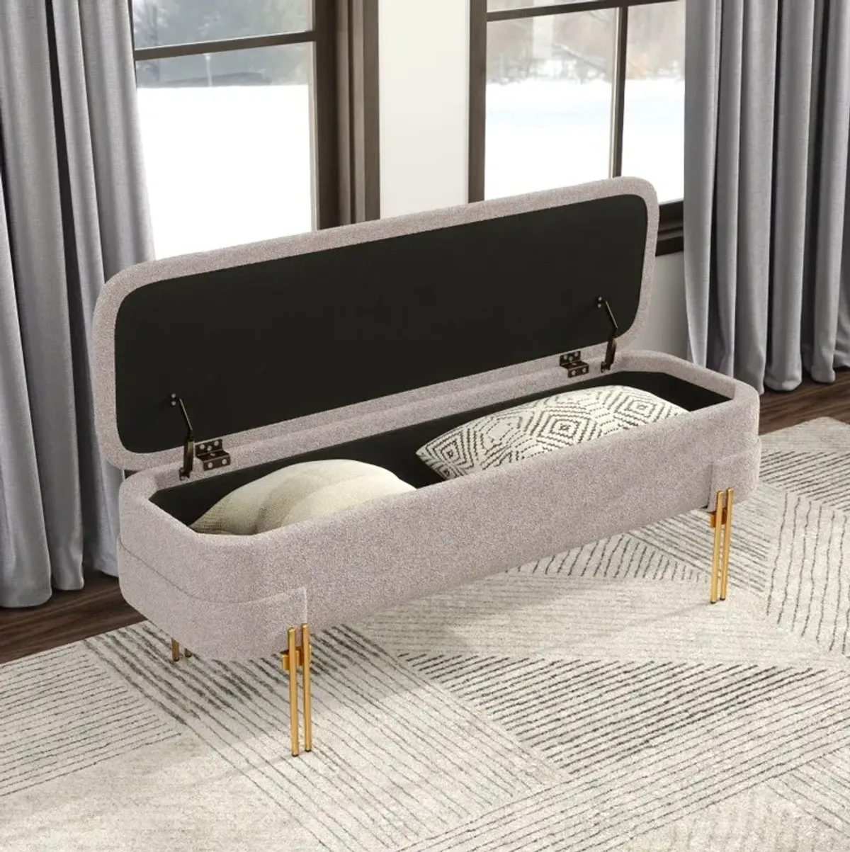 Levesque Oatmeal Beige Storage Bench