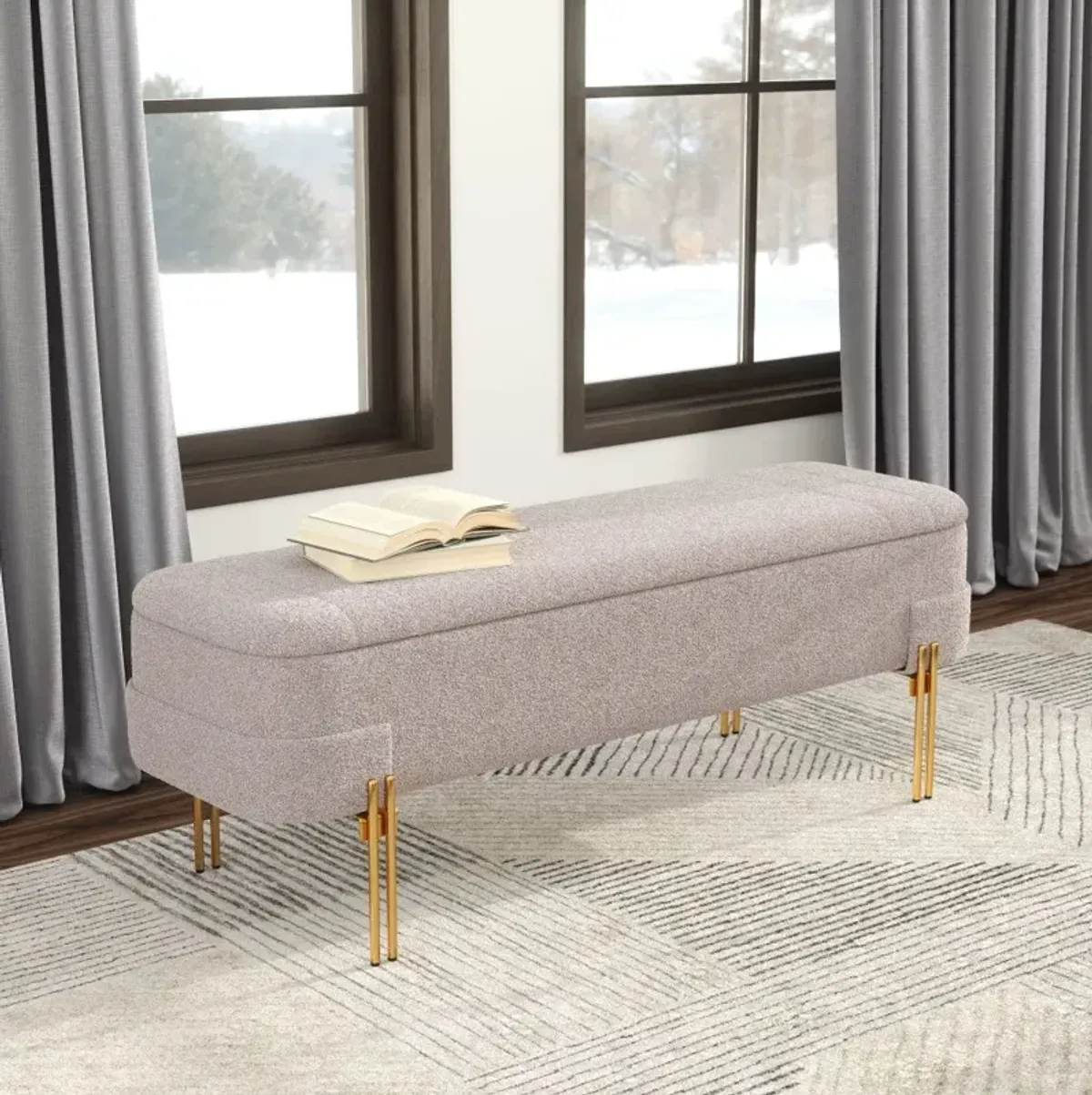 Levesque Oatmeal Beige Storage Bench