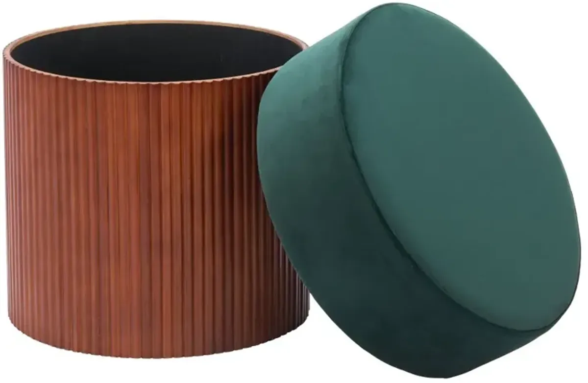 Bello Green Velvet Storage Ottoman