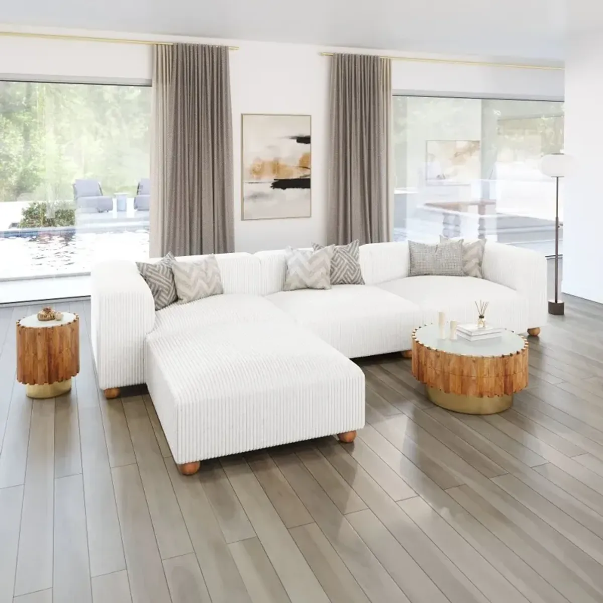 Tanner White Corduroy Ottoman