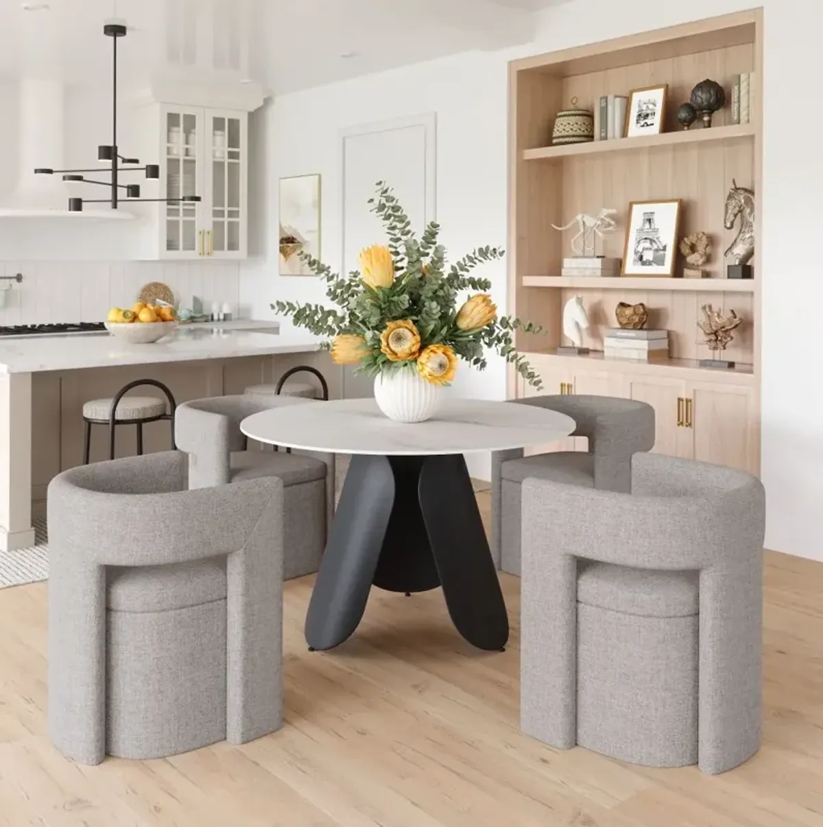 Talon White Marble Round Dining Table