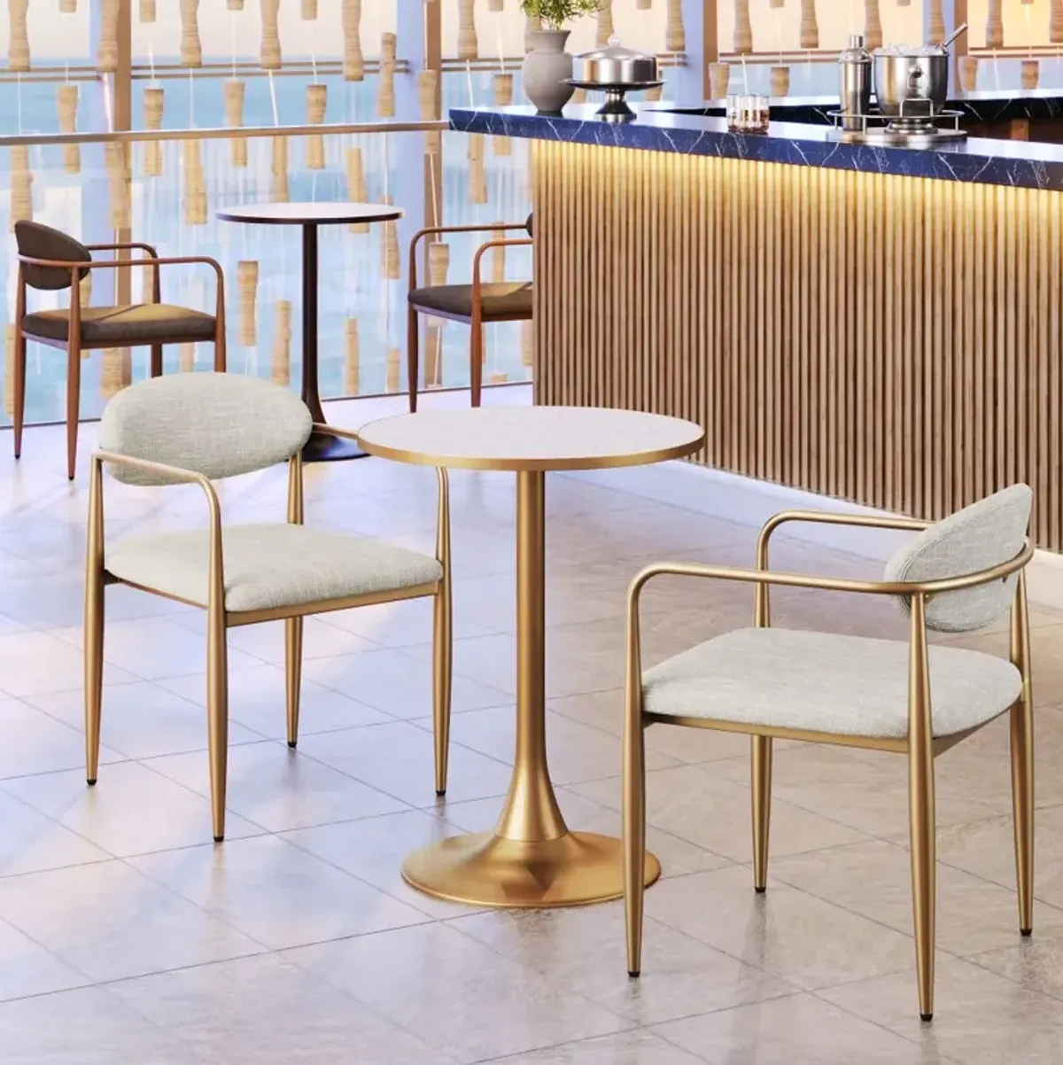 Brent Beige and Gold Bistro Table