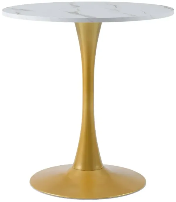 Ivo White Marble 28" Round Bistro Table with Gold Base