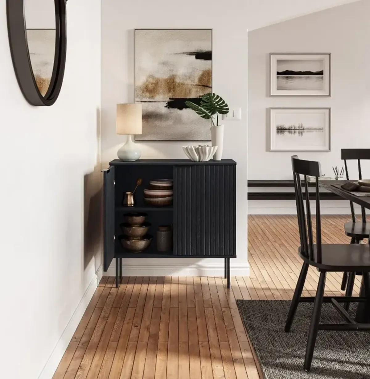 Lysander Black Fluted Bar Cabinet