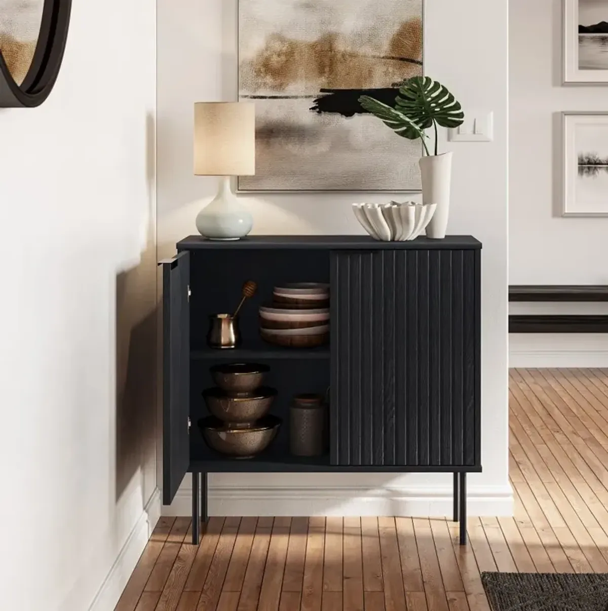 Lysander Black Fluted Bar Cabinet