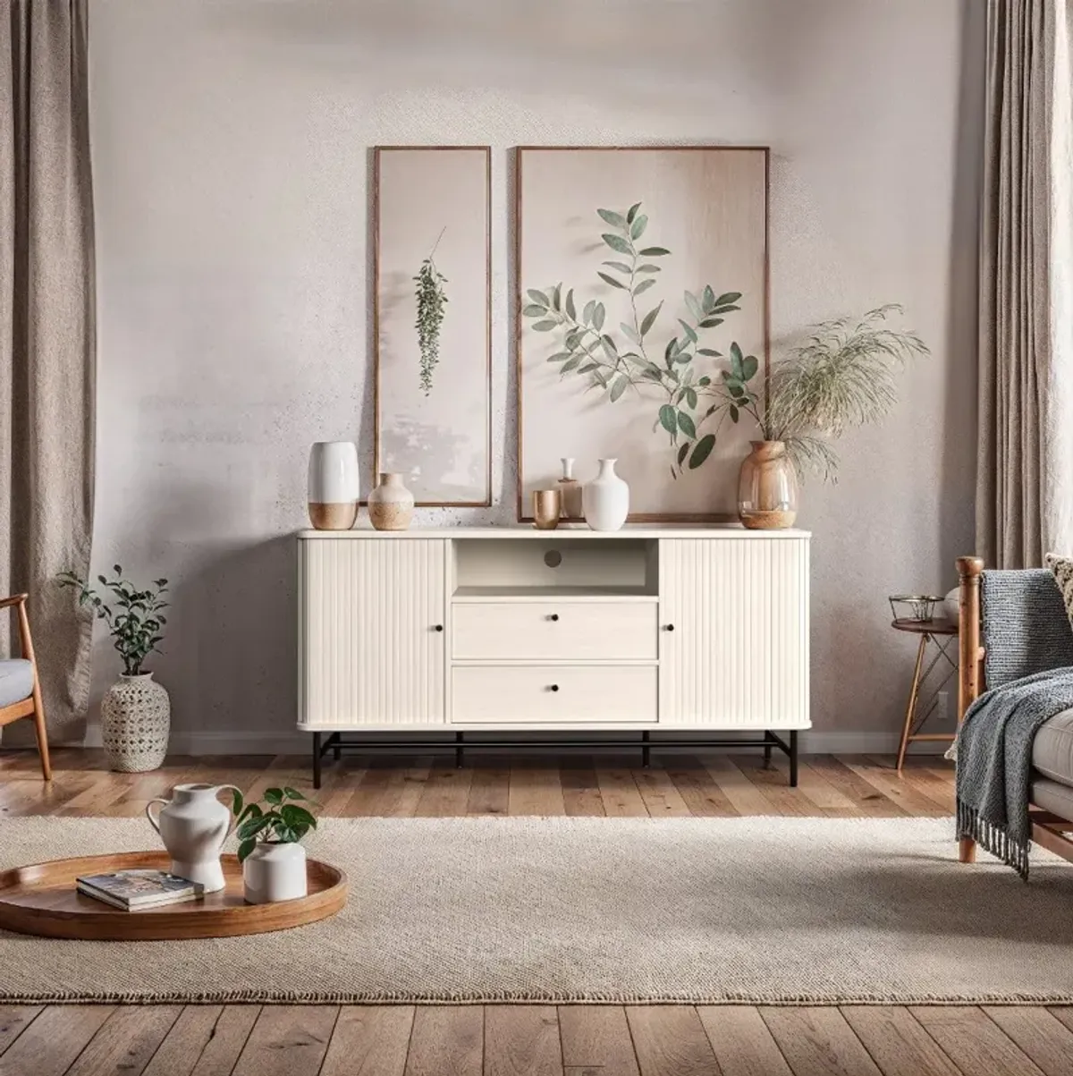 Hikari White Curved Sideboard Buffet