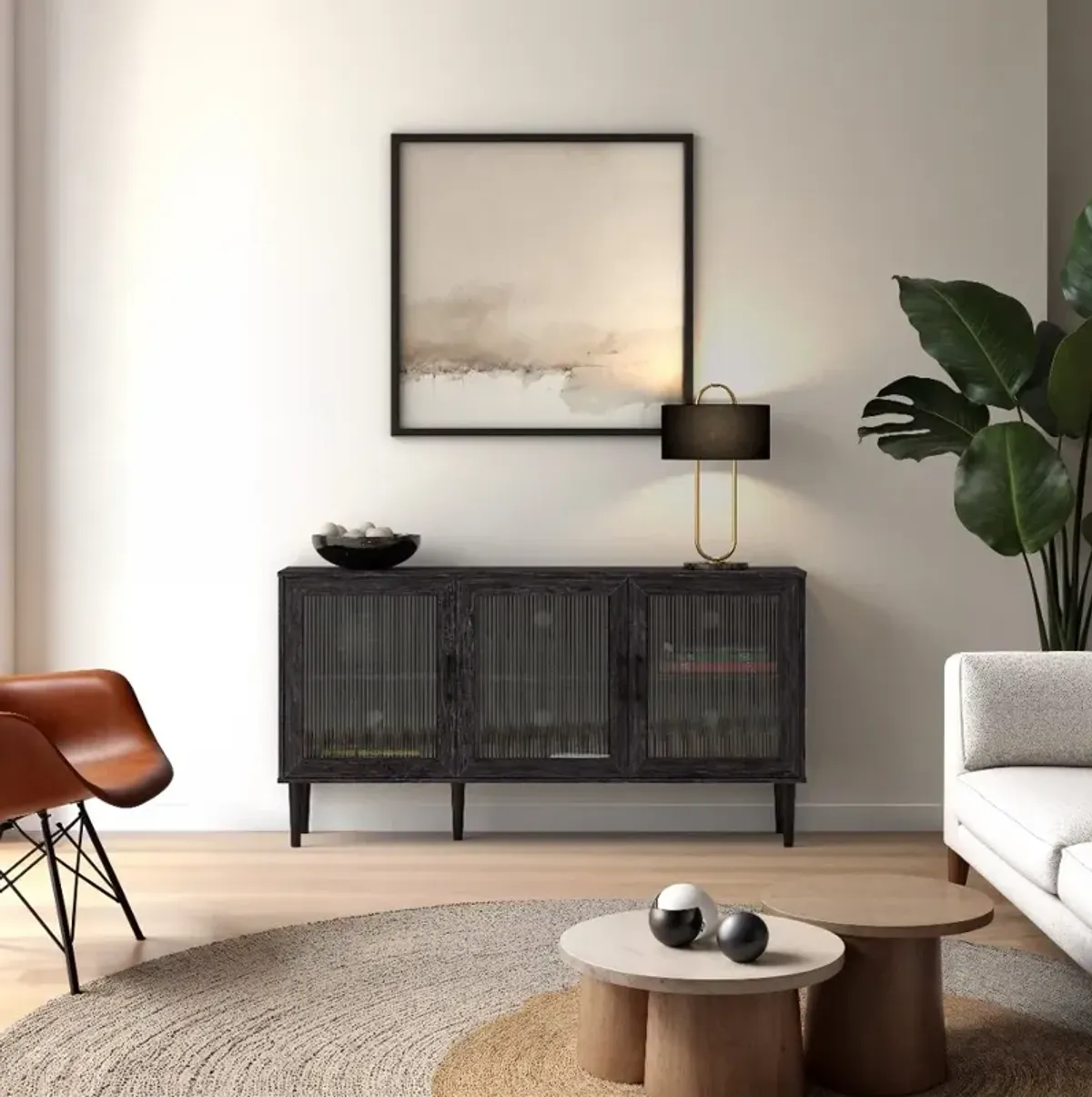 Ethan Dark Gray Fluted Glass Sideboard