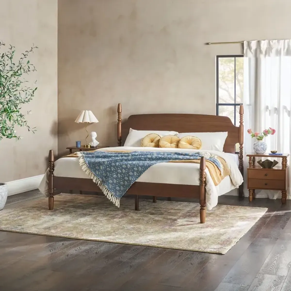 Vivienne Dark Wood King Spindle Post Bed