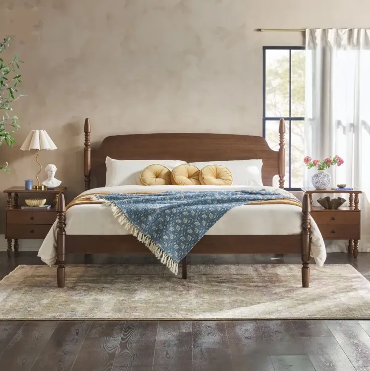 Vivienne Dark Wood King Spindle Post Bed