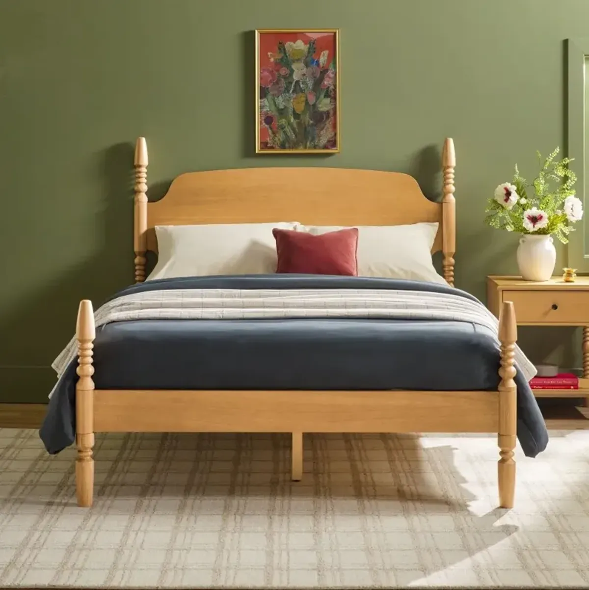 Vivienne Natural Wood Queen Spindle Post Bed