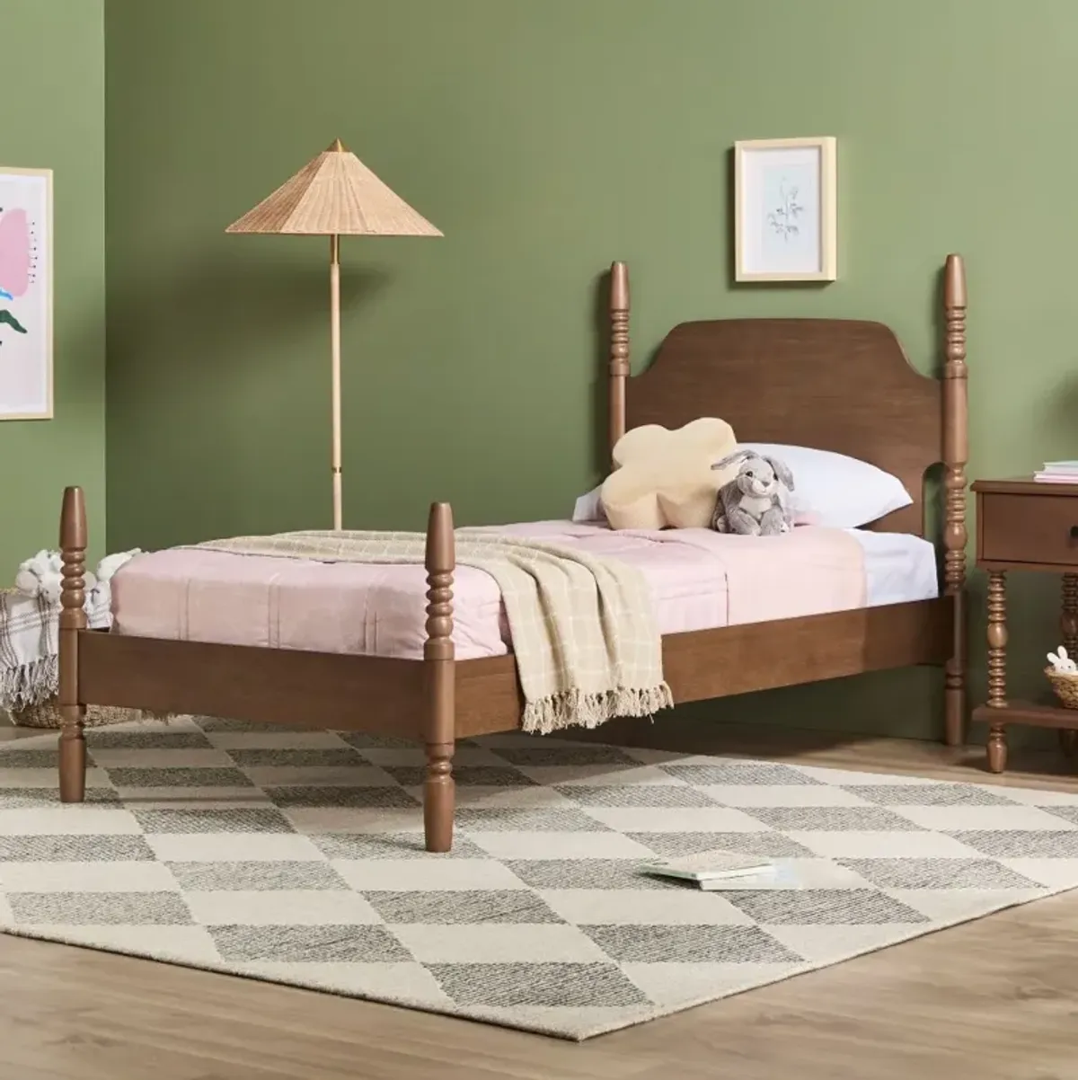 Vivienne Dark Wood Twin Spindle Post Bed
