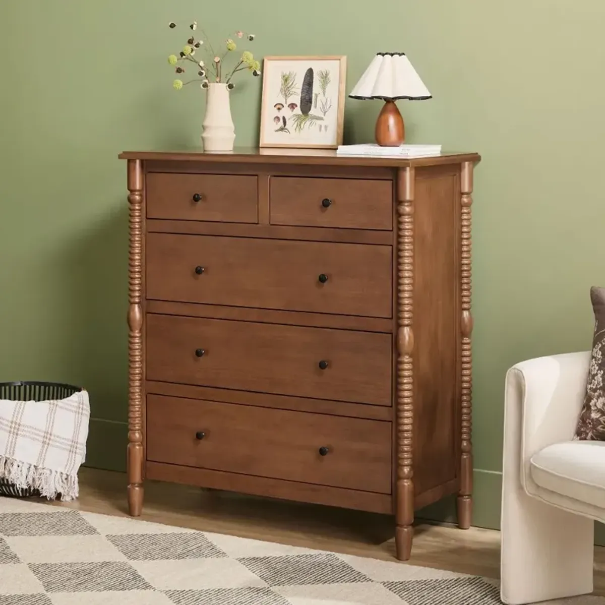 Vivienne Dark Wood Spindle 5-Drawer Dresser