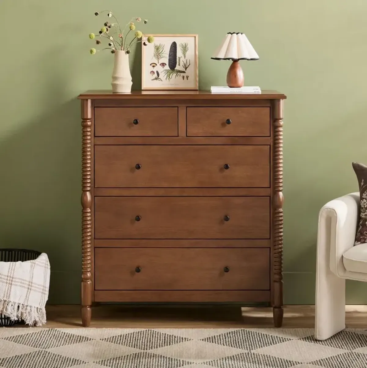 Vivienne Dark Wood Spindle 5-Drawer Dresser