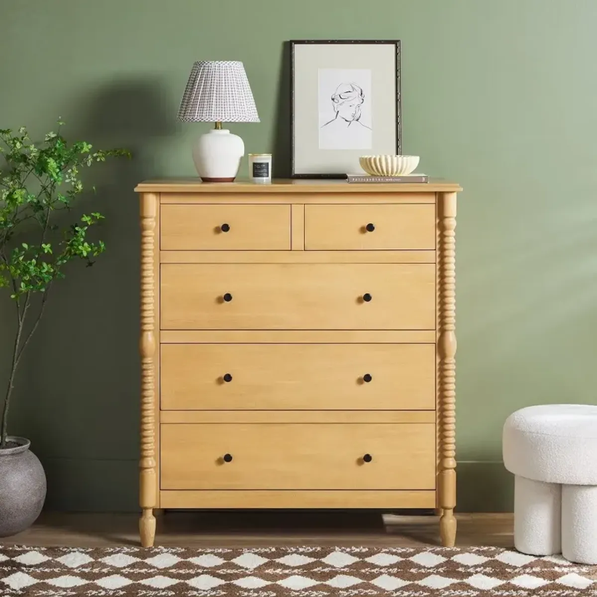Vivienne Natural Wood Spindle 5-Drawer Dresser