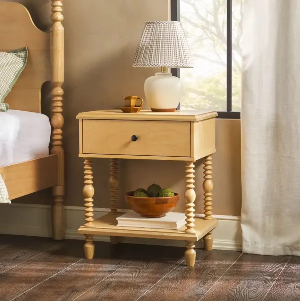 Vivienne Natural Wood Spindle 1-Drawer Nightstand