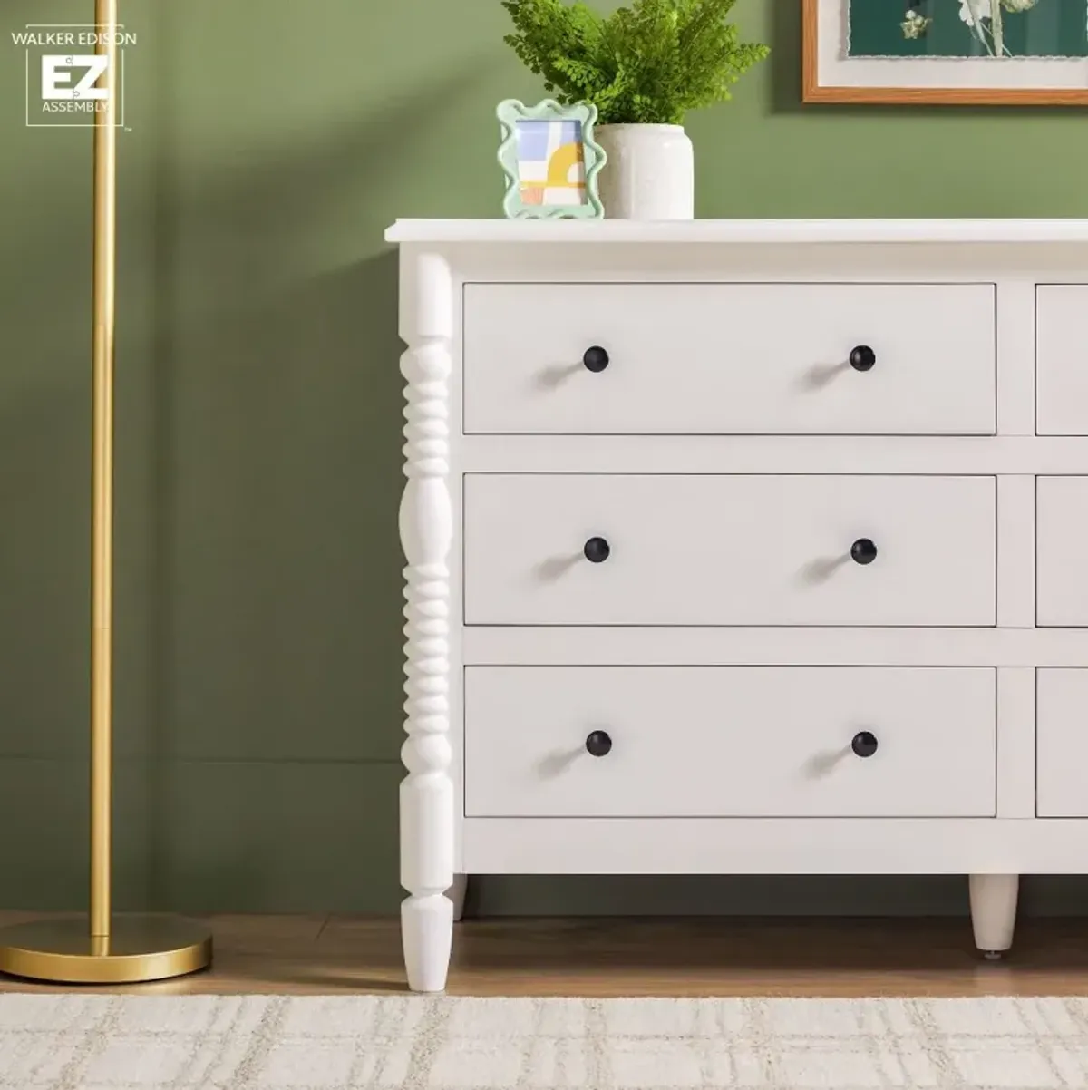 Vivienne White Wood Spindle 6-Drawer Dresser