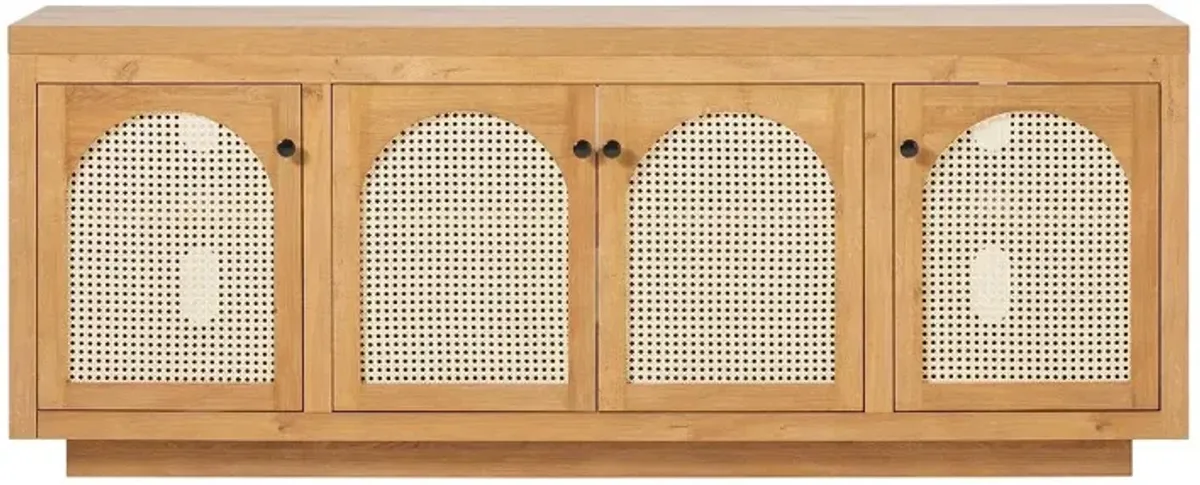Sasha English Oak 70" TV Stand with Rattan Doors