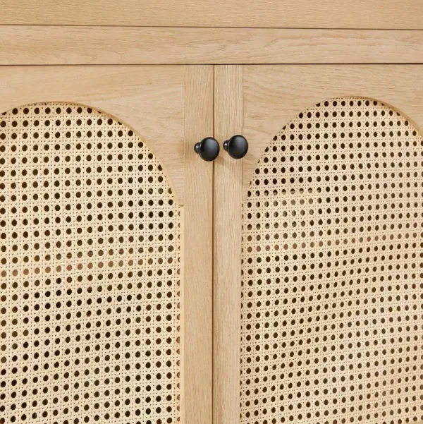 Sasha Coastal Oak 70" TV Stand with Rattan Doors