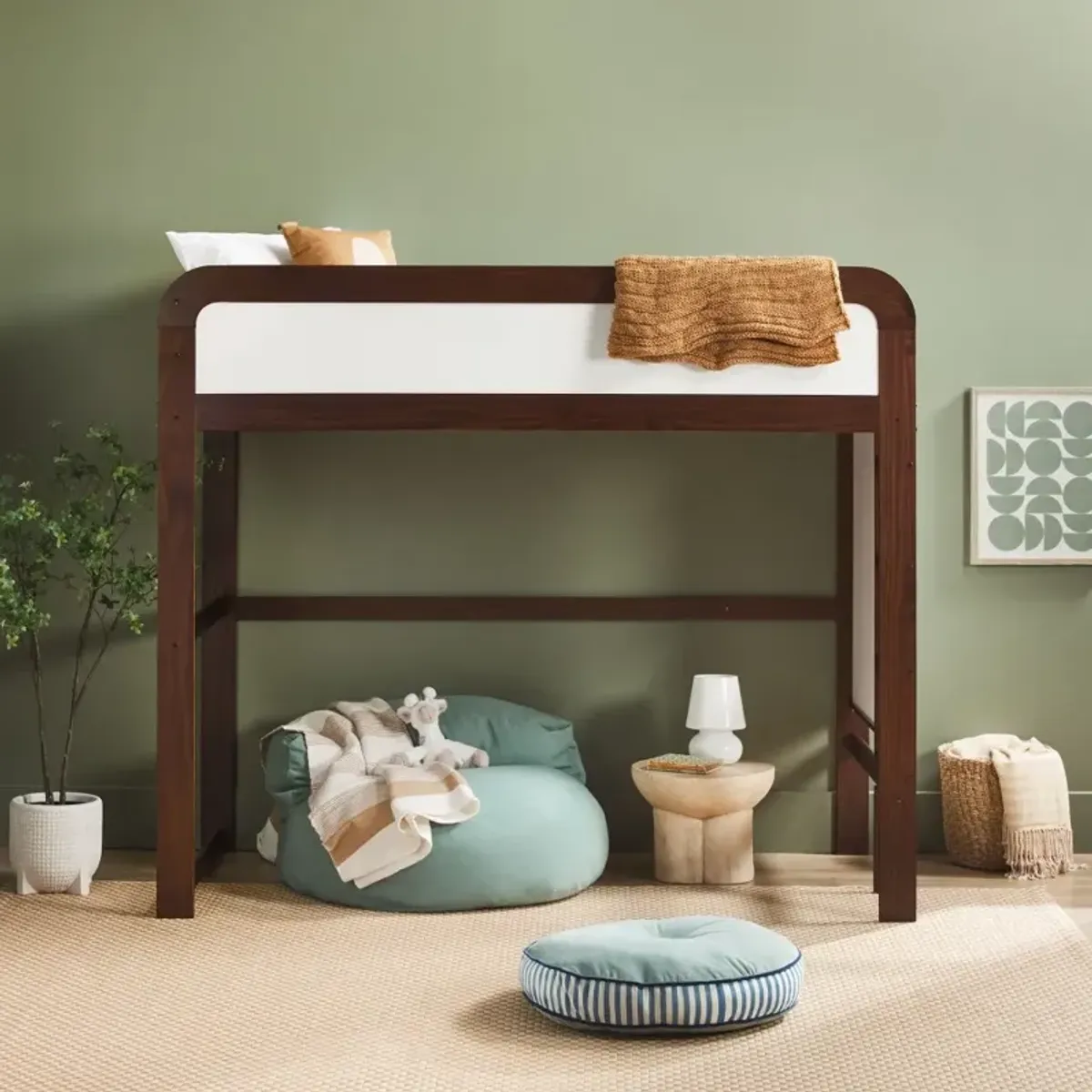 Adyn Walnut Twin Loft Bed with Ladder