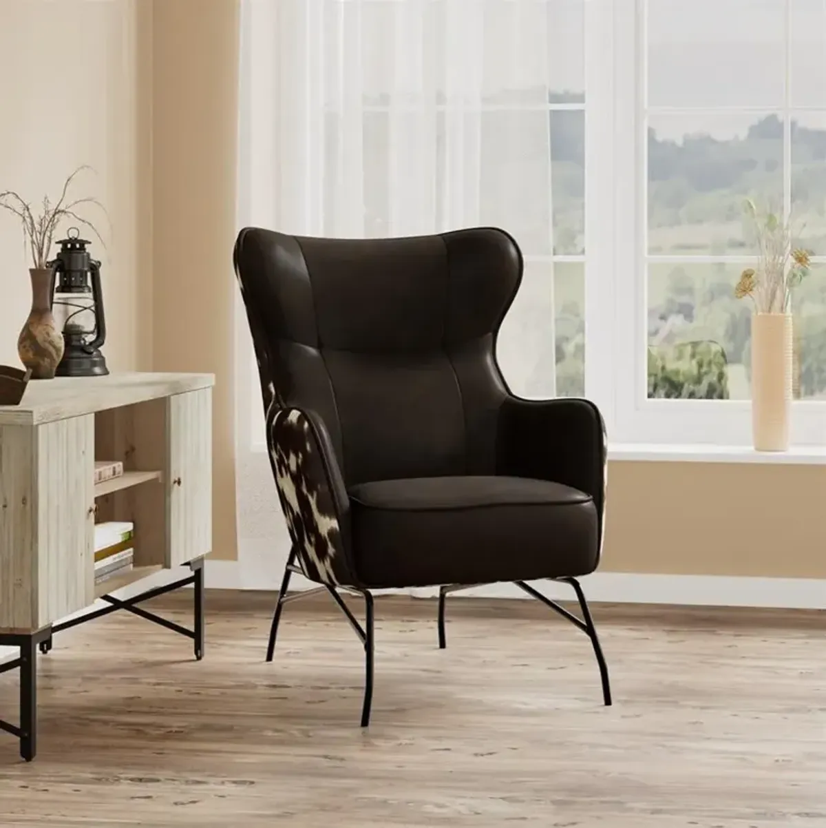 Franky Brown Cow Hide Accent Chair