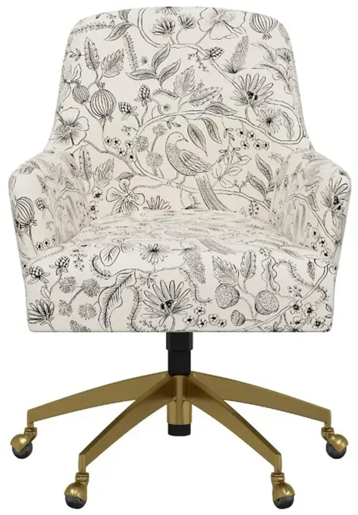 Rifle Paper Co Yvette Aviary Black and Cream Office Chair with Gold Base
