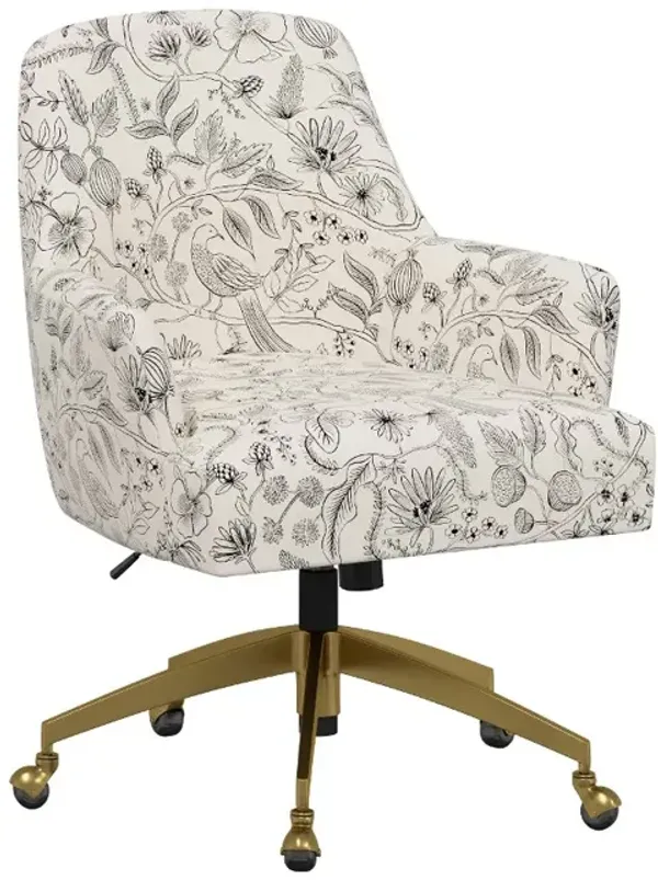 Rifle Paper Co Yvette Aviary Black and Cream Office Chair with Gold Base
